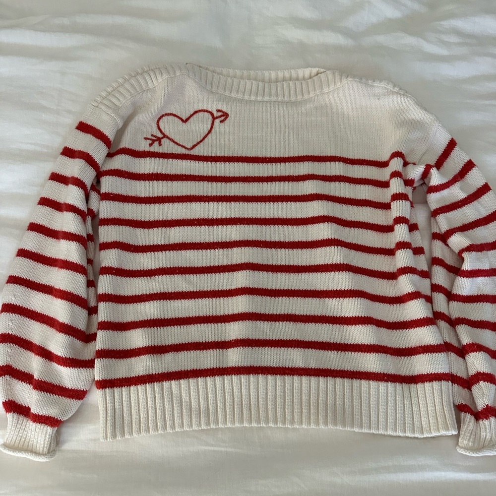 Red and White Stripe Heart Sweater